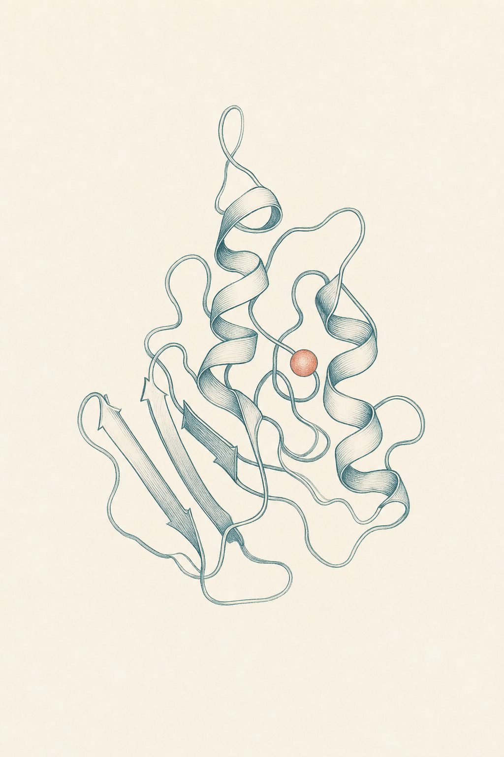 Stylized illustration of a molecular structure on a deep teal background